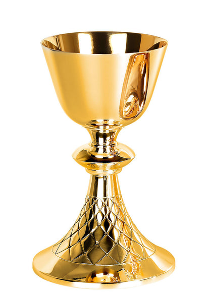 #5425 Hand-Chiseled "Net" Design Chalice & Paten | 7-7/8", 14oz. | Multiple Finishes Available