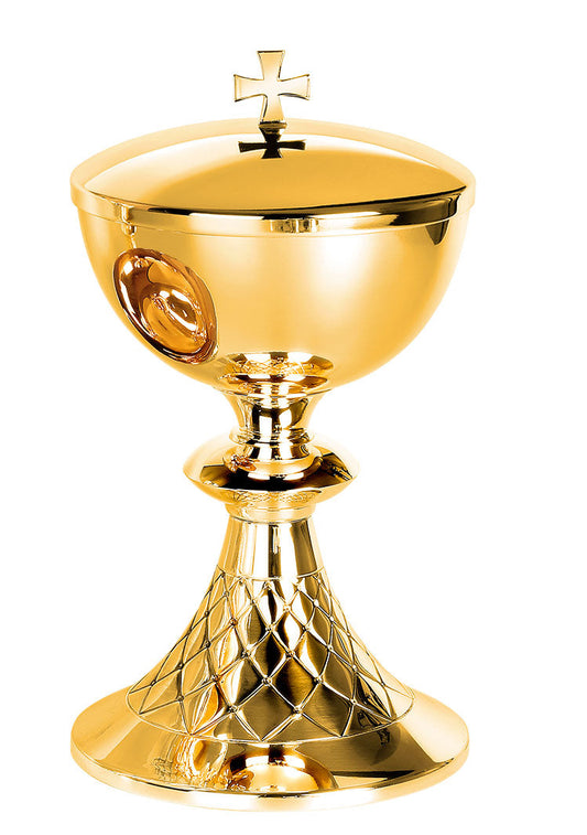 #5426 Hand-Chiseled "Net" Design Traditional Covered Ciborium | 200 Host Capacity | Multiple Finishes Available