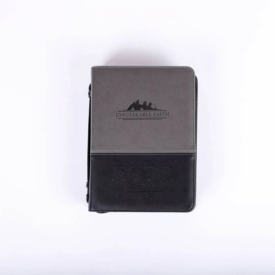 Imitation Leather Unshakable Faith Bible Cover | Grey/Black | Large