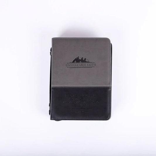 Imitation Leather Unshakable Faith Bible Cover | Grey/Black | Large