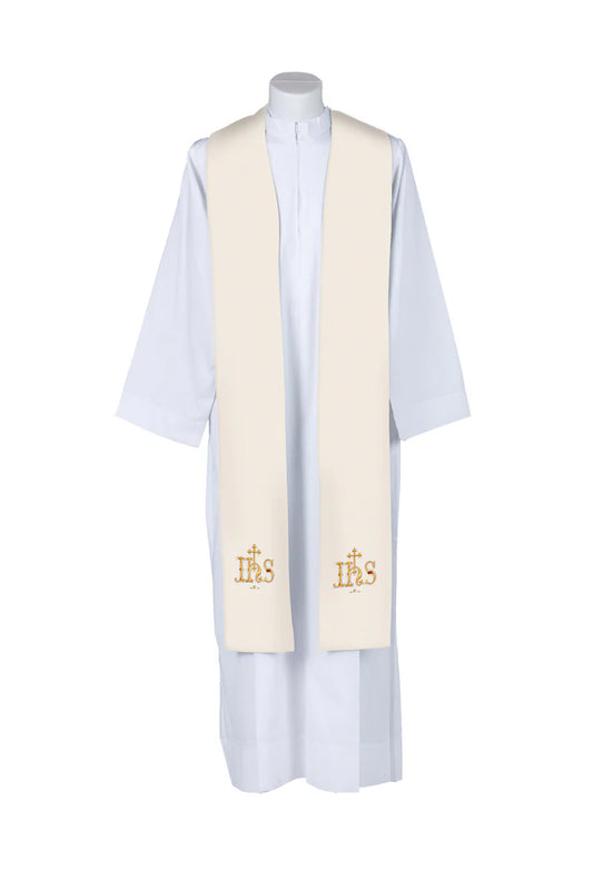 #PEL108 Overlay Stole with Gold Embroidery IHS and Cross