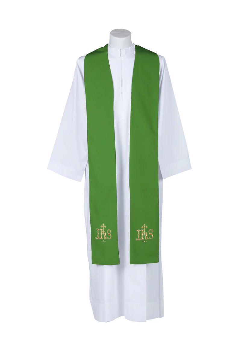 #PEL108 Overlay Stole with Gold Embroidery IHS and Cross