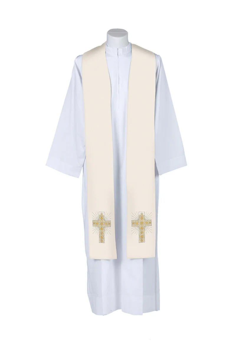 Glorious Gold Cross Embroidered Overlay Stole