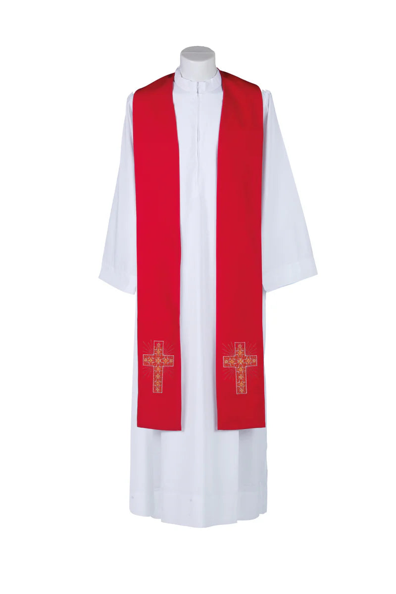 Glorious Gold Cross Embroidered Overlay Stole