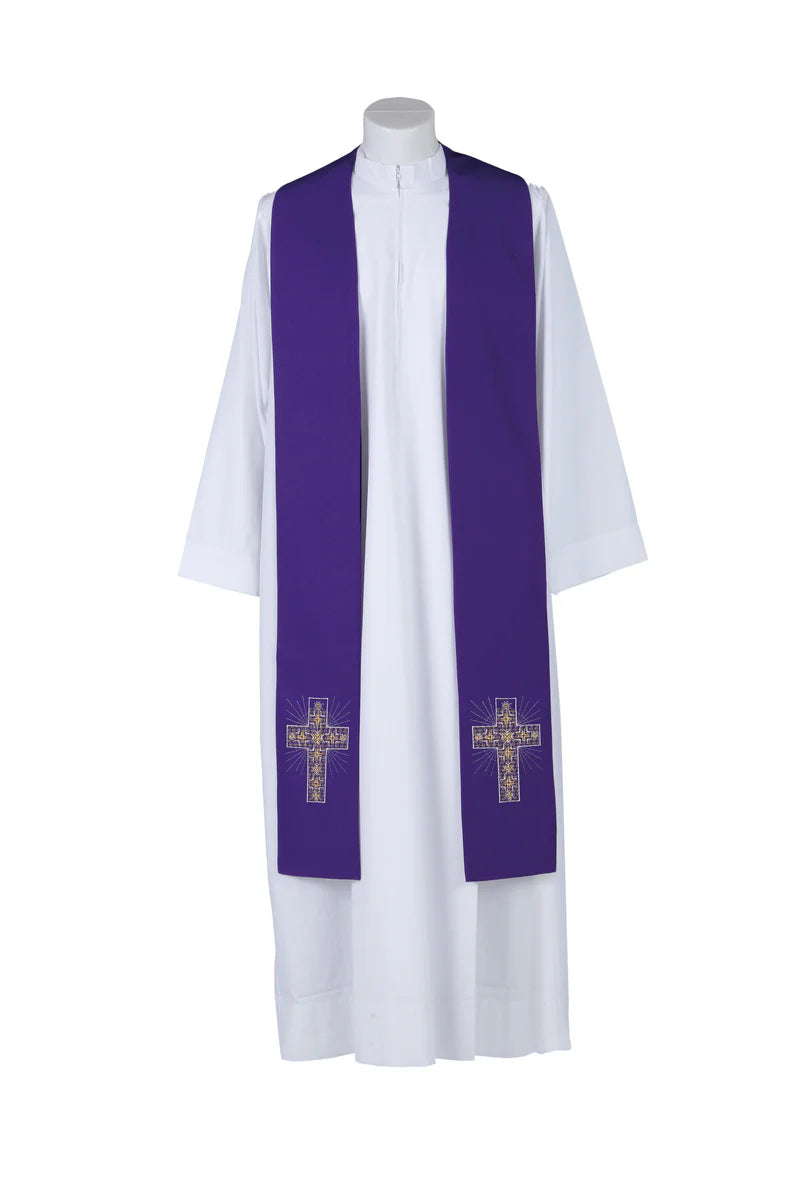 Glorious Gold Cross Embroidered Overlay Stole