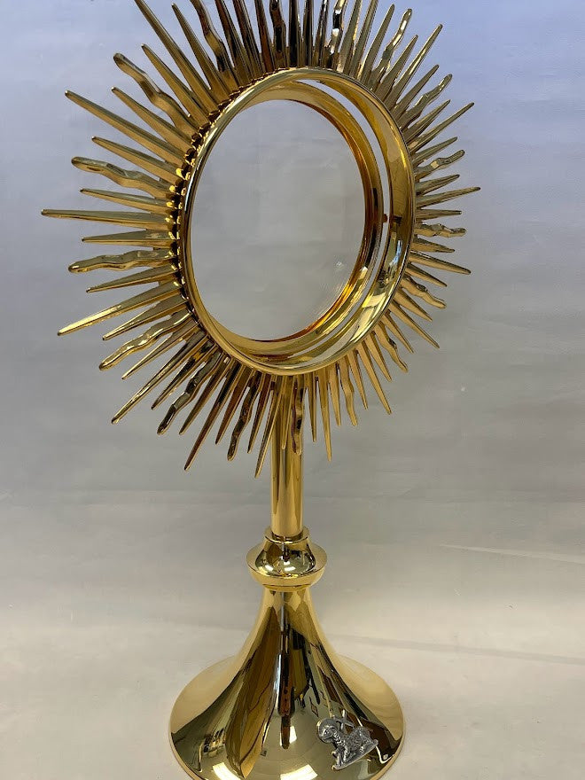 Large Paschal Lamb Monstrance | 24K Gold-Plated | Handmade In Spain | Holds 5-3/4" Host
