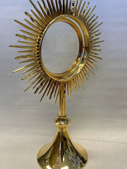 Large Paschal Lamb Monstrance | 24K Gold-Plated | Handmade In Spain | Holds 5-3/4" Host