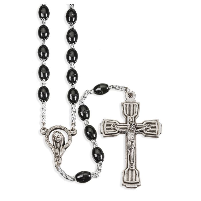 Black Plastic Oval Bead Rosary