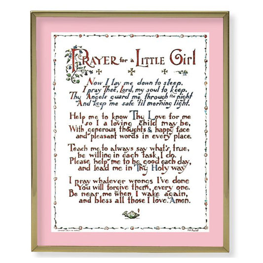 Gold Plaque Frame with a Prayer for Little Girl Print