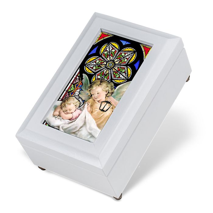 White Guardian Angel with Lantern Stained Glass Music Box
