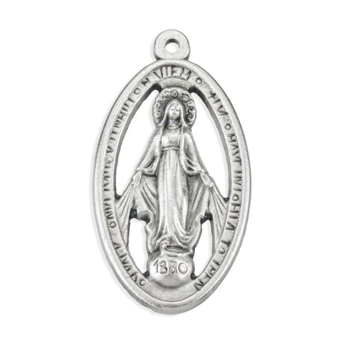 Miraculous Medal in Antiqued Silver Finish with Blue Epoxy