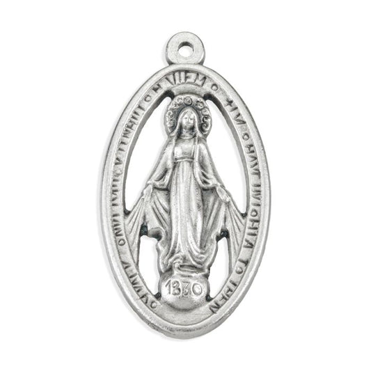 Miraculous Medal in Antiqued Silver Finish with Blue Epoxy