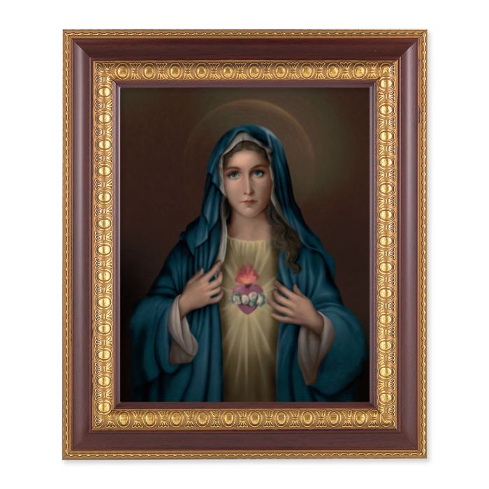 Cherry Frame with Gold Trim and Immaculate Heart of Mary Print