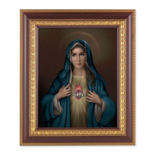 Cherry Frame with Gold Trim and Immaculate Heart of Mary Print