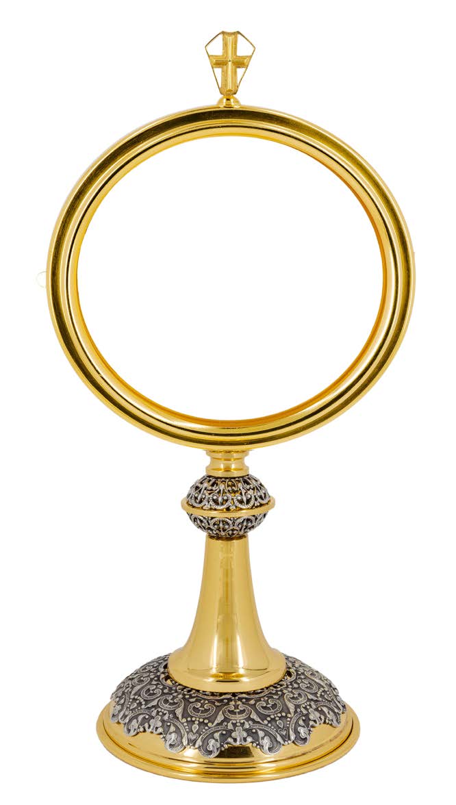 Large Host Brass Chapel Monstrance with Filigree Base | 5-3/4" Luna | Gold-Plated | Handmade in Italy
