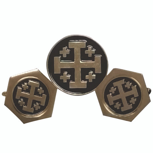 Gold-Plated Jerusalem Cross Cufflinks & Pin