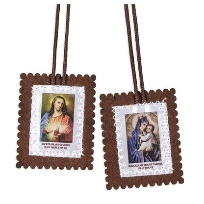 Large Brown Felt Scapular with Cloth Image
