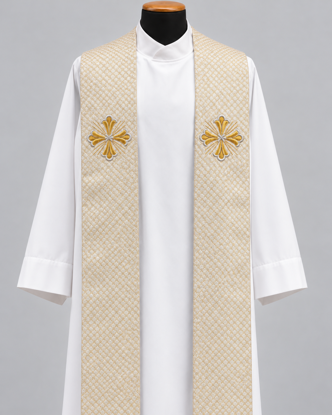 Embroidered Fleury Cross Overlay Stole | Wool/Gold Thread | All Colors
