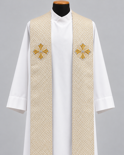 Embroidered Fleury Cross Overlay Stole | Wool/Gold Thread | All Colors
