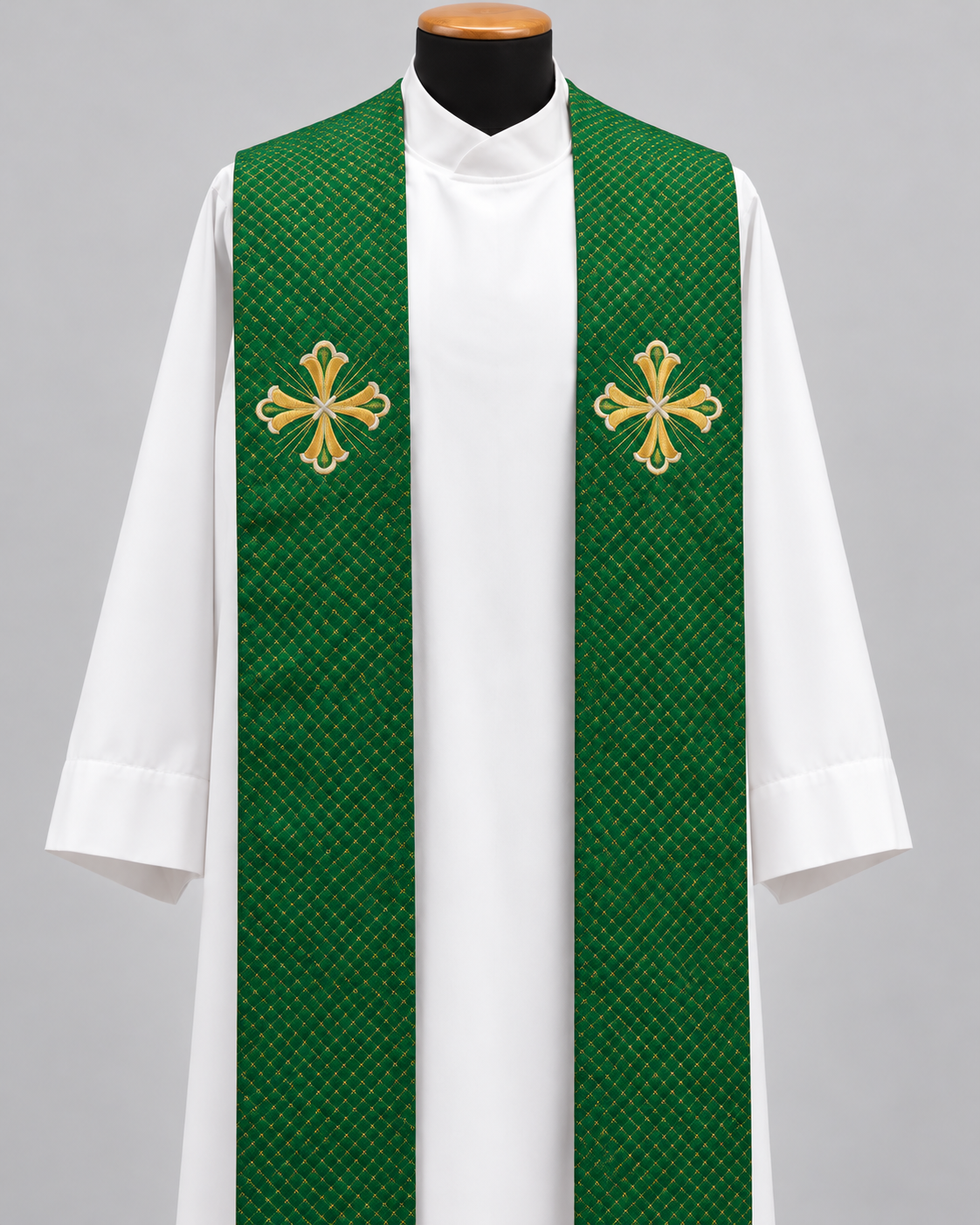 Embroidered Fleury Cross Overlay Stole | Wool/Gold Thread | All Colors