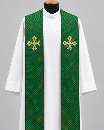 Embroidered Fleury Cross Overlay Stole | Wool/Gold Thread | All Colors