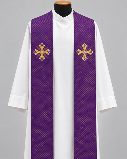 Embroidered Fleury Cross Overlay Stole | Wool/Gold Thread | All Colors