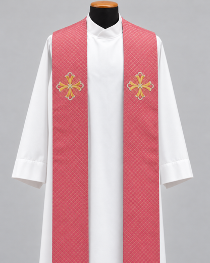 Embroidered Fleury Cross Overlay Stole | Wool/Gold Thread | All Colors