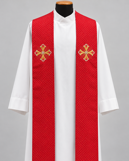 Embroidered Fleury Cross Overlay Stole | Wool/Gold Thread | All Colors