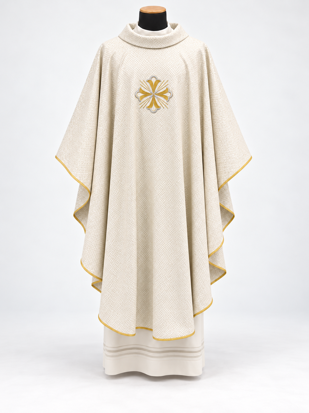 Embroidered Fleury Cross Chasuble | Roll Collar | Wool/Gold Thread | All Colors