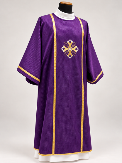 Embroidered Fleury Cross Dalmatic | Wool/Gold Thread | All Colors
