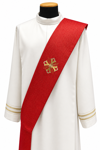Embroidered Fleury Cross Deacon Stole | Wool/Gold Thread | All Colors