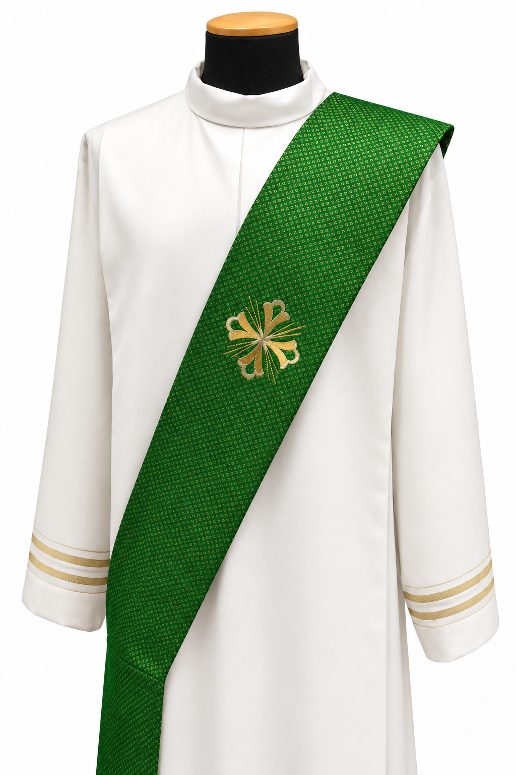 Embroidered Fleury Cross Deacon Stole | Wool/Gold Thread | All Colors