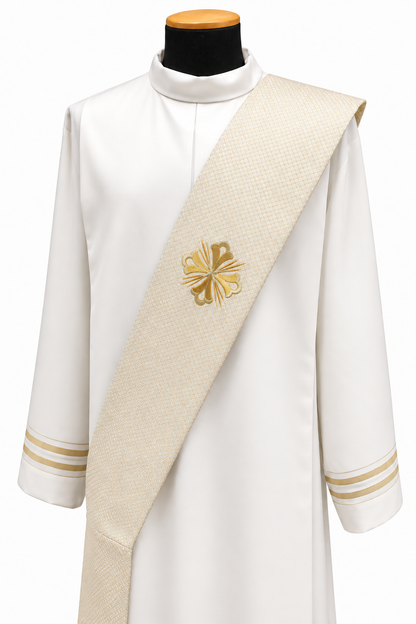 Embroidered Fleury Cross Deacon Stole | Wool/Gold Thread | All Colors