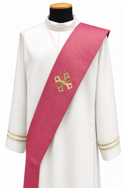 Embroidered Fleury Cross Deacon Stole | Wool/Gold Thread | All Colors