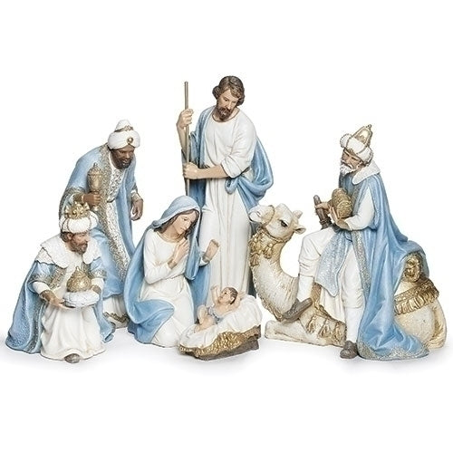 Champagne Blue Nativity Set - 6pc
