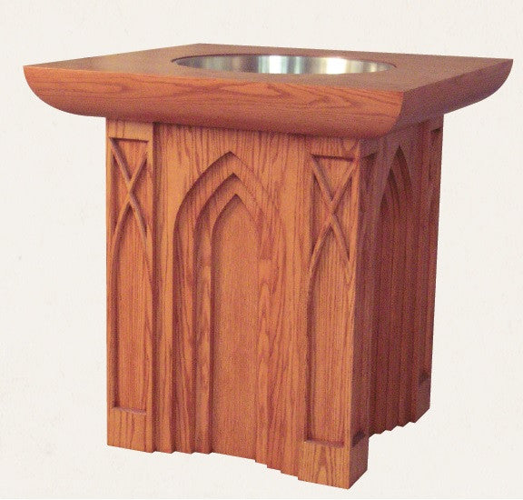Gothic Baptismal Font with Stainless Basin | Multiple Finishes & Materials Available