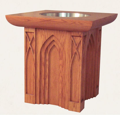 Gothic Baptismal Font with Stainless Basin | Multiple Finishes & Materials Available