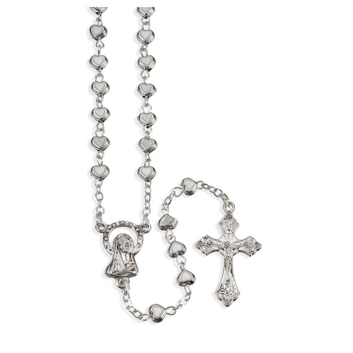 Epoxied Heart Shaped Bead Rosary with Oxidized Center and Crucifix