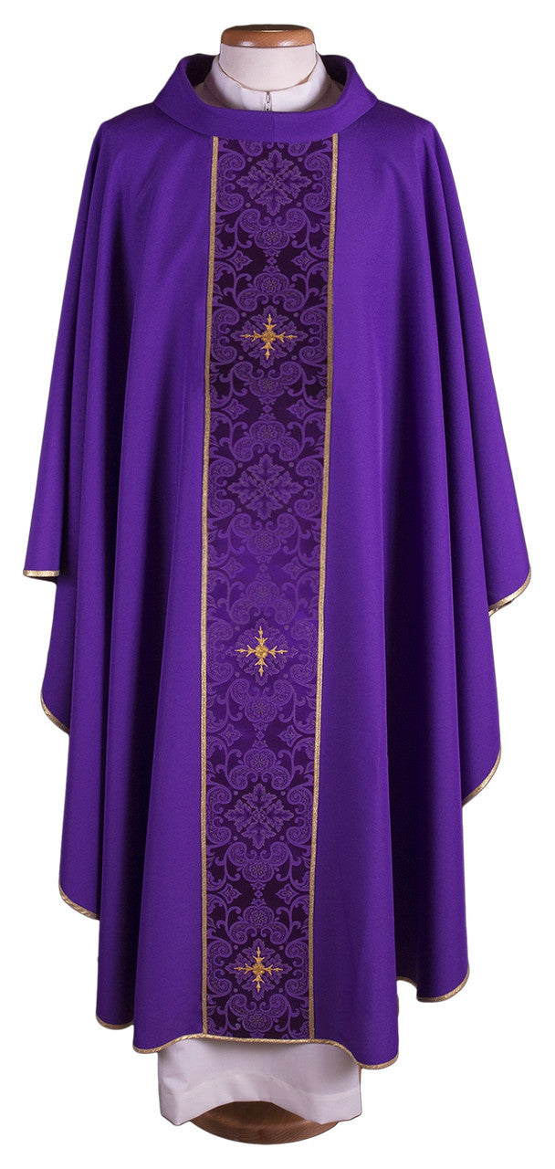 #2196 Italian Embroidered Cross Chasuble | Roll Collar | 100% Poly | All Colors
