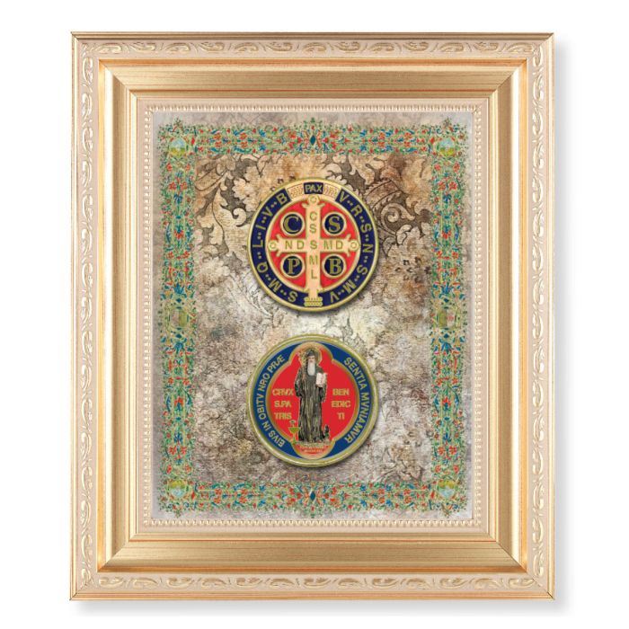 Satin Gold Frame with Gold Saint Benedict Print