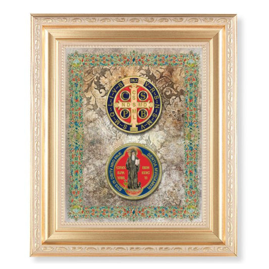 Satin Gold Frame with Gold Saint Benedict Print
