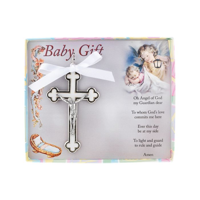 White Cloverleaf Baby Crucifix