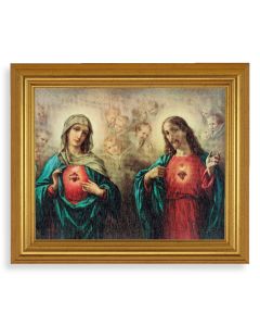 Gold Leaf Finish Beveled Frame with the Sacred Hearts Textured Art