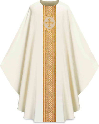 Assisi Banded Gold Cross Chasuble | Plain Collar | 100% Polyester | All Colors