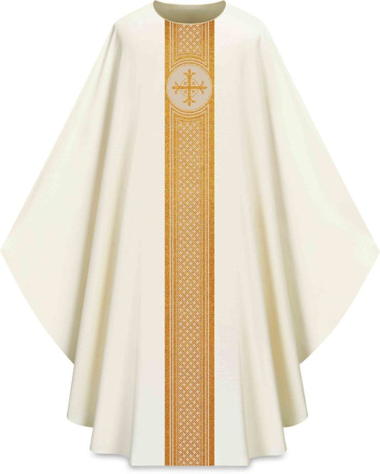 Assisi Banded Gold Cross Chasuble | Plain Collar | 100% Polyester | All Colors