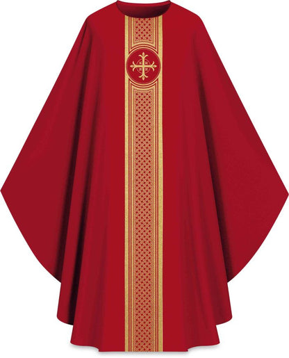 Assisi Banded Gold Cross Chasuble | Plain Collar | 100% Polyester | All Colors