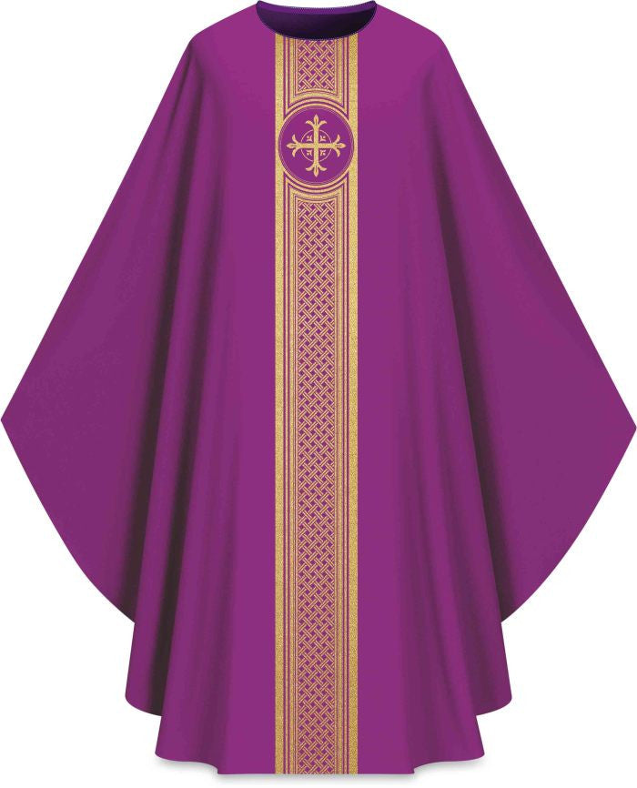 Assisi Banded Gold Cross Chasuble | Plain Collar | 100% Polyester | All Colors