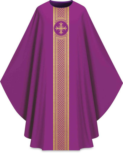 Assisi Banded Gold Cross Chasuble | Plain Collar | 100% Polyester | All Colors