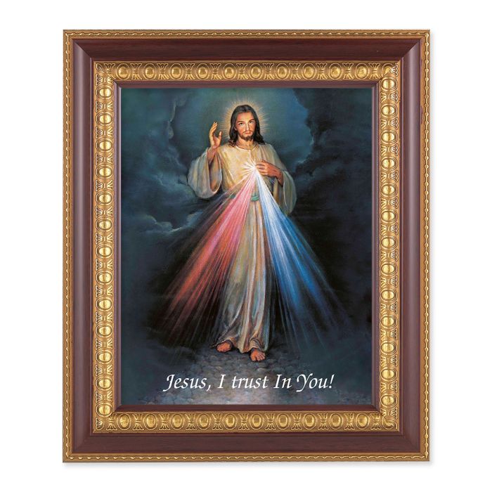 Cherry Frame with Gold Trim and Divine Mercy Print