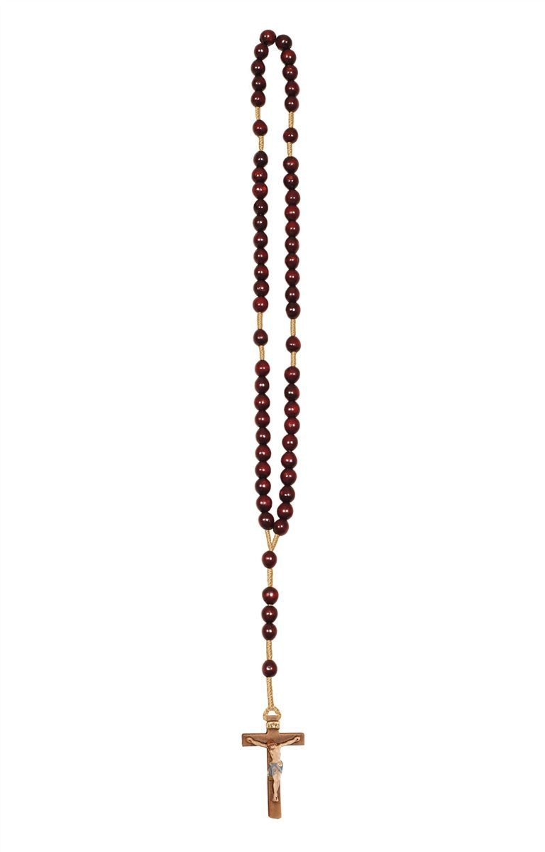 Hand Carved Lindenwood Rosary with Colored Cross